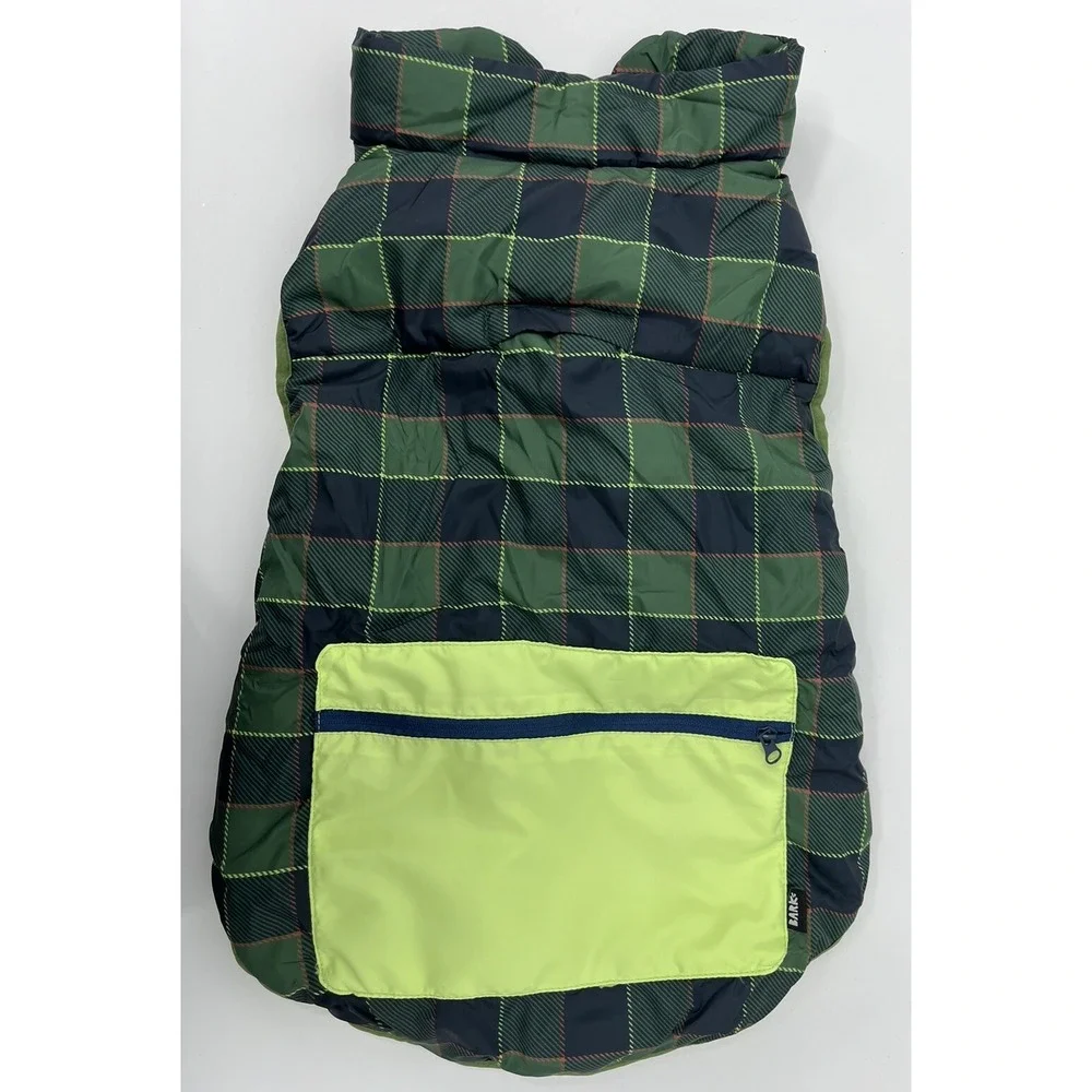Bark Dog Puffer Vest Jacket Plaid Size Medium Barkbox Green